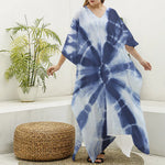 Tie Dye Shibori Print Silk V-Neck Kaftan Dress