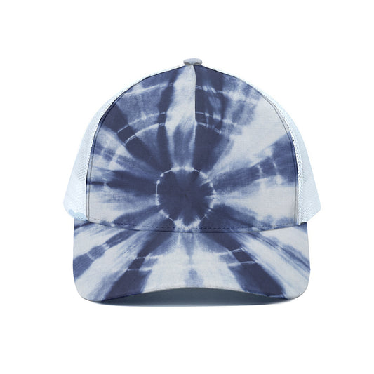 Tie Dye Shibori Print White Mesh Trucker Cap