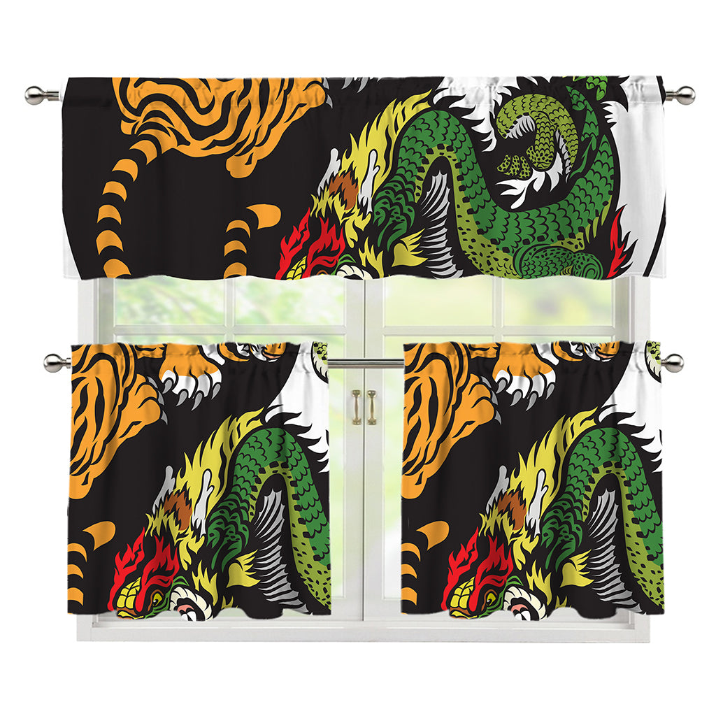 Tiger And Dragon Yin Yang Print 3 Piece Kitchen Curtains