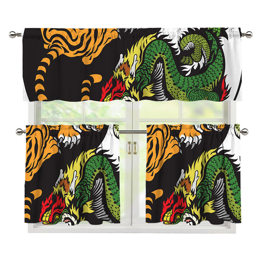 Tiger And Dragon Yin Yang Print 3 Piece Kitchen Curtains