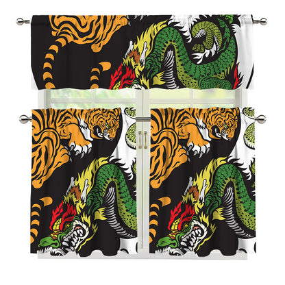 Tiger And Dragon Yin Yang Print 3 Piece Kitchen Curtains