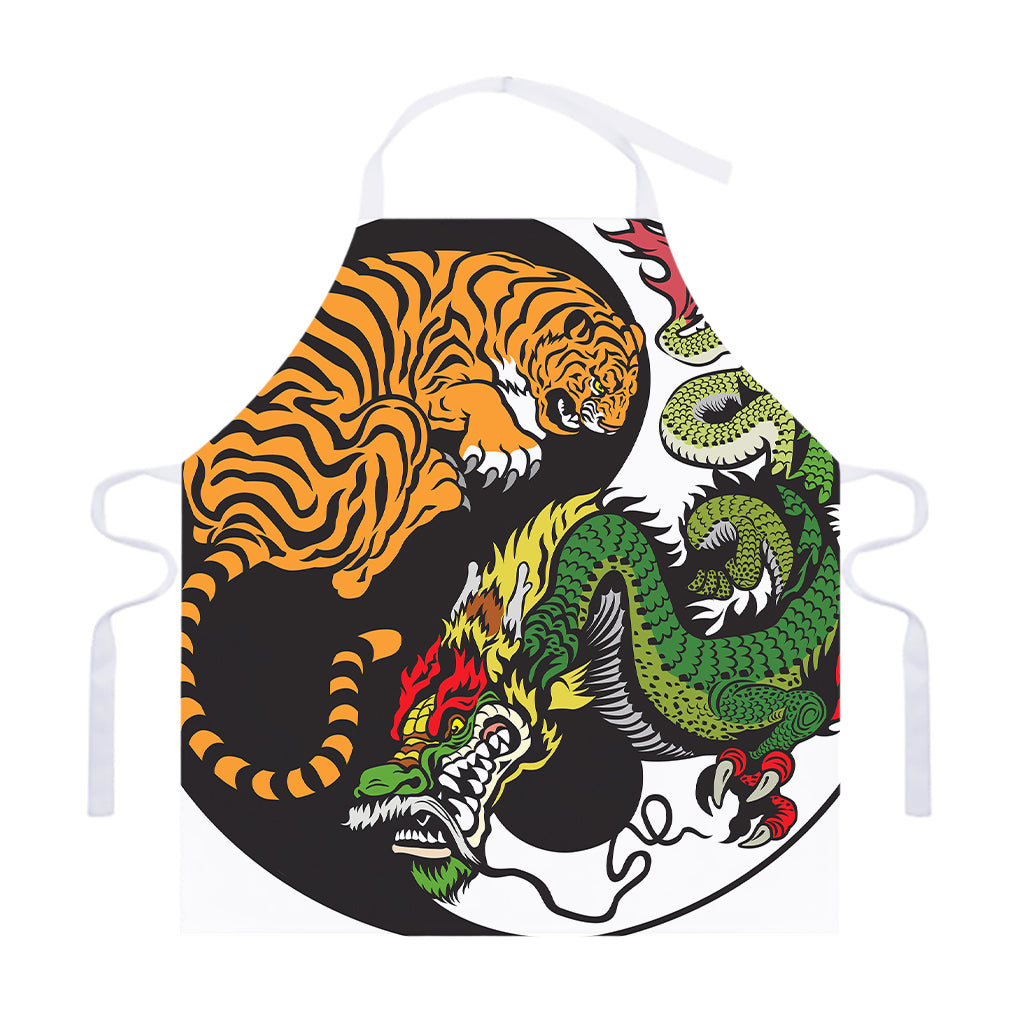 Tiger And Dragon Yin Yang Print Adjustable Apron