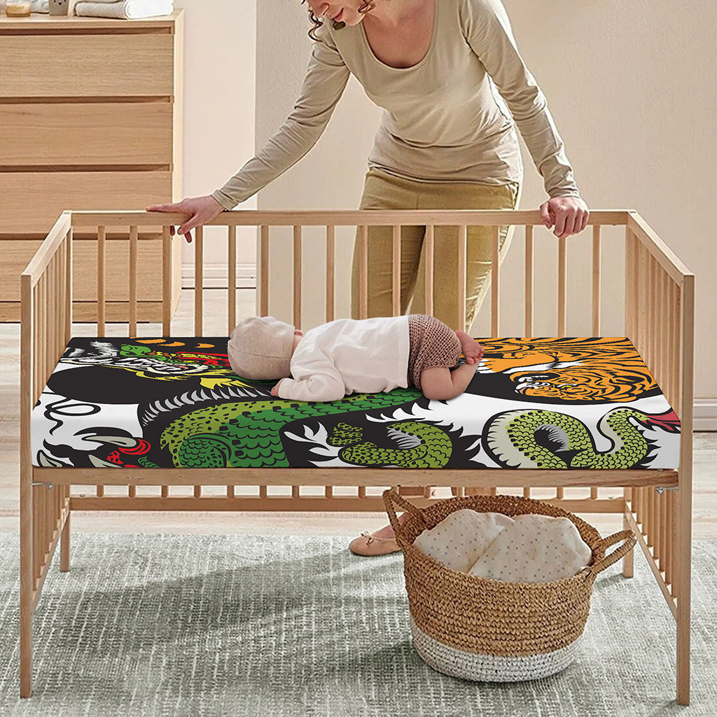 Tiger And Dragon Yin Yang Print Baby Crib Sheet
