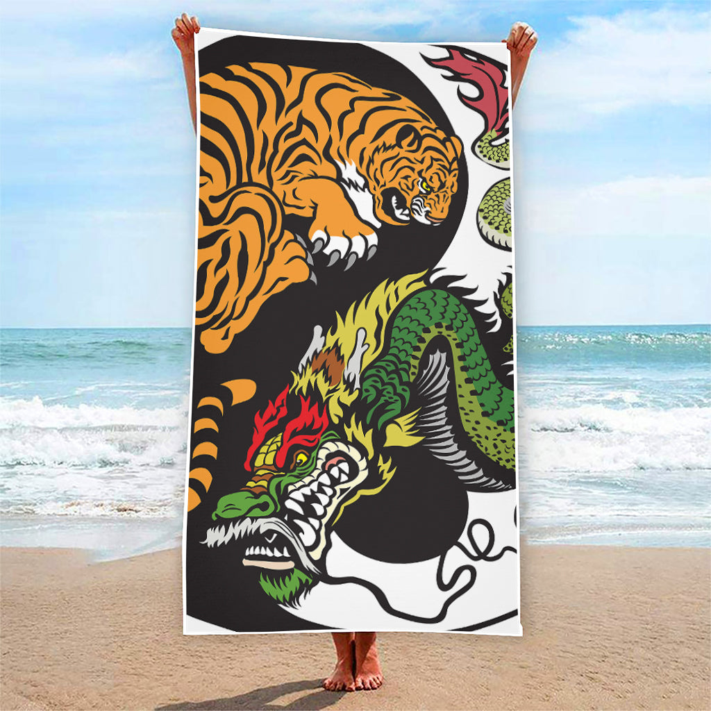 Tiger And Dragon Yin Yang Print Beach Towel