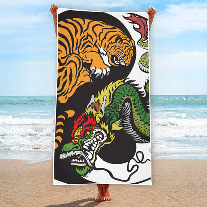 Tiger And Dragon Yin Yang Print Beach Towel