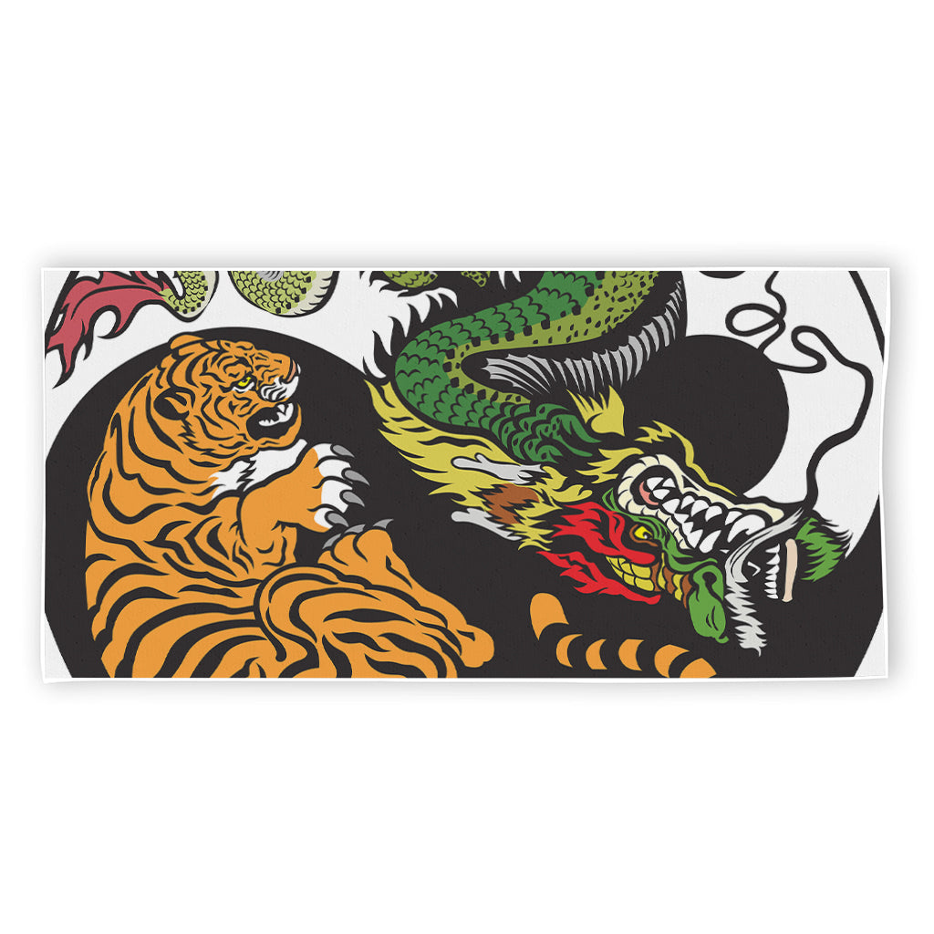 Tiger And Dragon Yin Yang Print Beach Towel