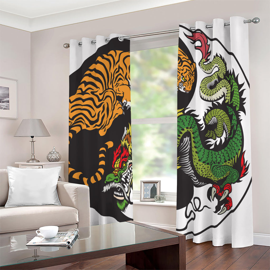 Tiger And Dragon Yin Yang Print Blackout Grommet Curtains