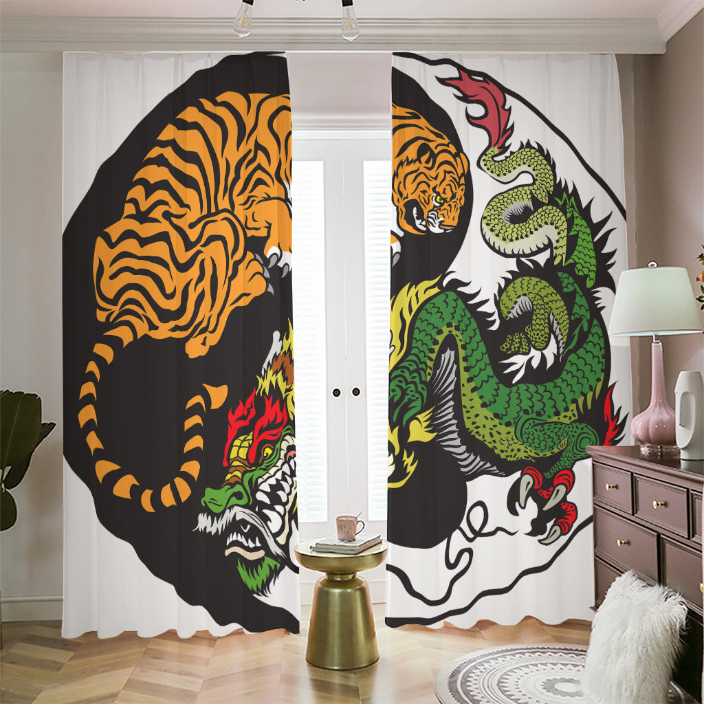 Tiger And Dragon Yin Yang Print Blackout Pencil Pleat Curtains