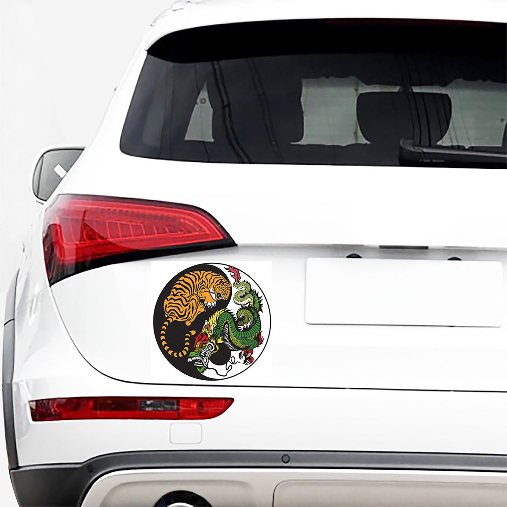 Tiger And Dragon Yin Yang Print Car Sticker