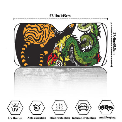 Tiger And Dragon Yin Yang Print Car Windshield Sun Shade
