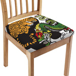 Tiger And Dragon Yin Yang Print Chair Cushion Cover