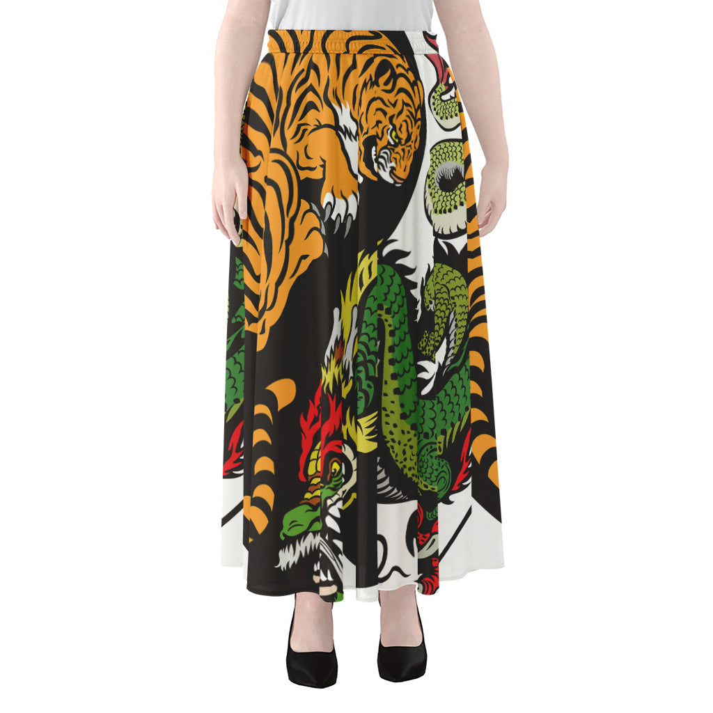 Tiger And Dragon Yin Yang Print Chiffon Maxi Skirt