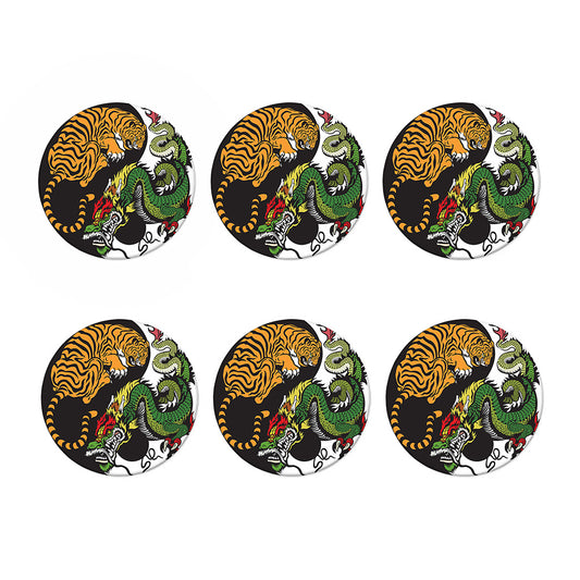 Tiger And Dragon Yin Yang Print Coaster Set