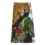 Tiger And Dragon Yin Yang Print Cotton Front Slit Maxi Skirt
