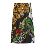 Tiger And Dragon Yin Yang Print Cotton Front Slit Maxi Skirt