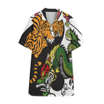 Tiger And Dragon Yin Yang Print Cotton Hawaiian Shirt