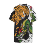 Tiger And Dragon Yin Yang Print Cotton Hawaiian Shirt