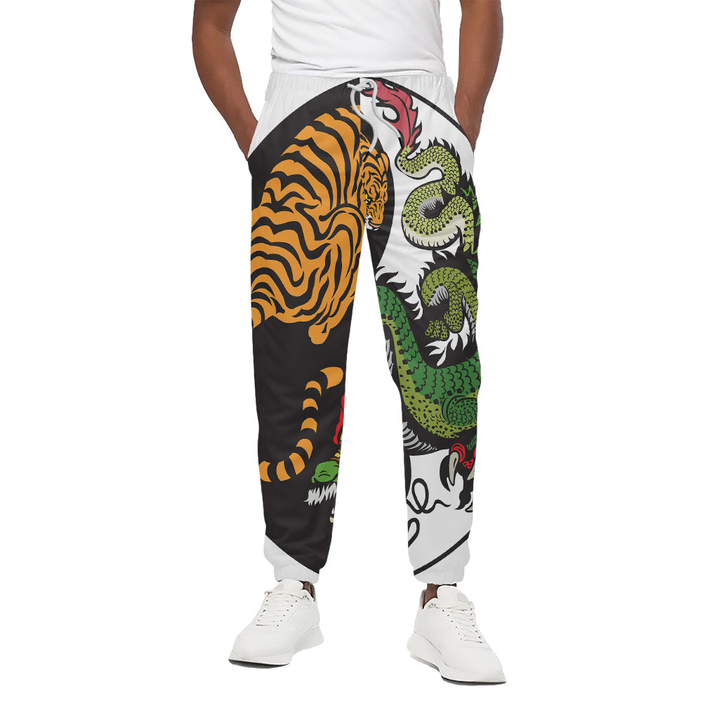 Tiger And Dragon Yin Yang Print Cotton Pants