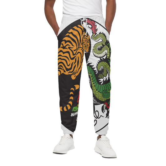 Tiger And Dragon Yin Yang Print Cotton Pants
