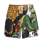 Tiger And Dragon Yin Yang Print Cotton Shorts
