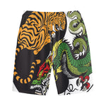 Tiger And Dragon Yin Yang Print Cotton Shorts