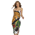 Tiger And Dragon Yin Yang Print Cross Back Cami Dress