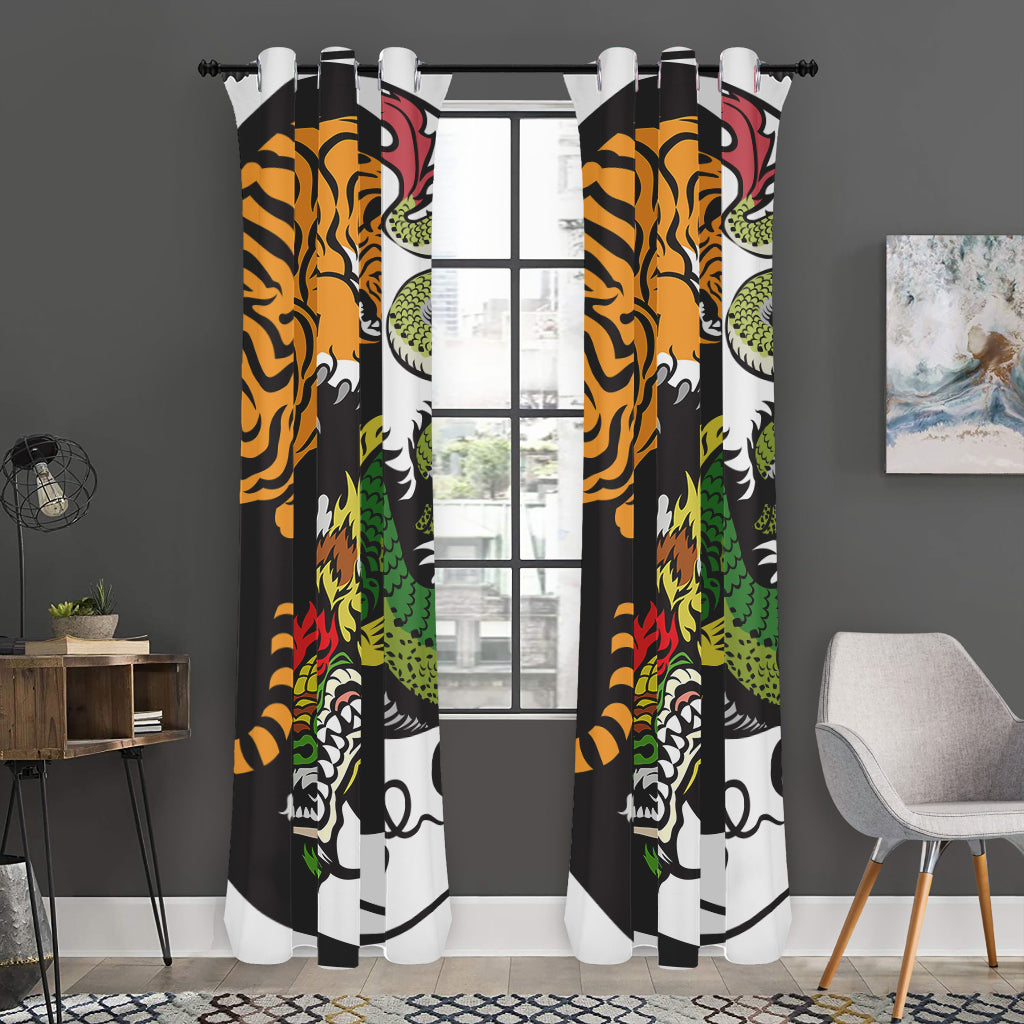 Tiger And Dragon Yin Yang Print Curtain