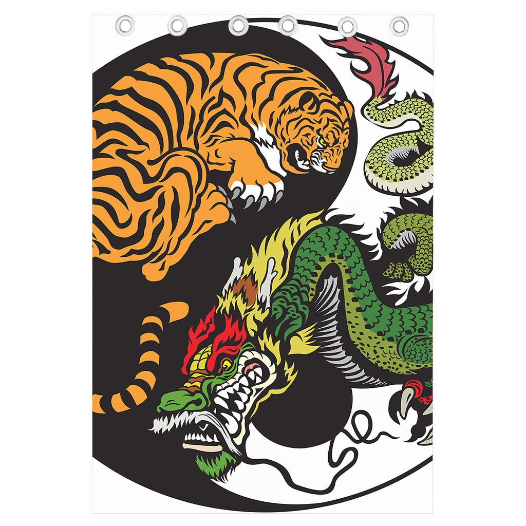 Tiger And Dragon Yin Yang Print Curtain