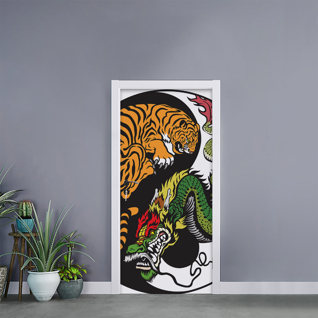 Tiger And Dragon Yin Yang Print Door Sticker