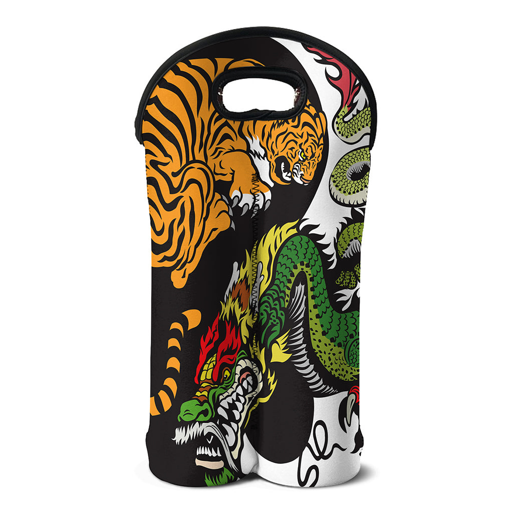 Tiger And Dragon Yin Yang Print Double Neoprene Wine Tote