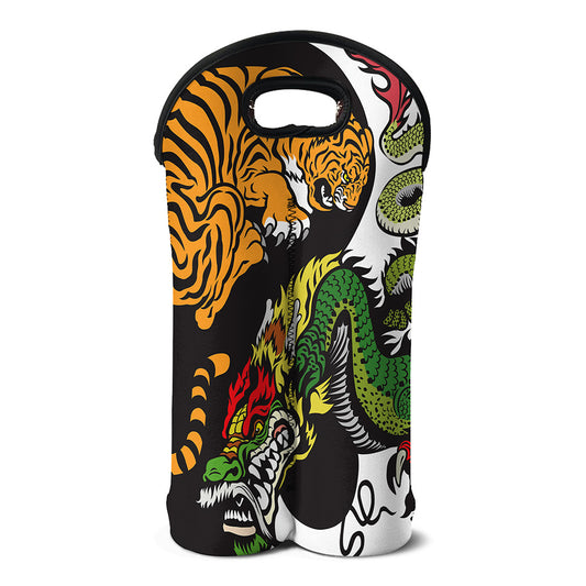 Tiger And Dragon Yin Yang Print Double Neoprene Wine Tote