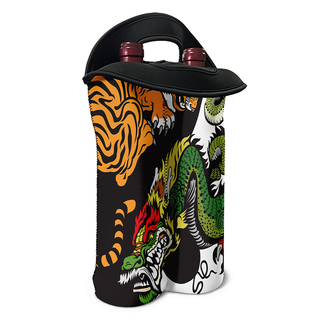 Tiger And Dragon Yin Yang Print Double Neoprene Wine Tote