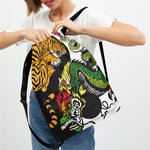 Tiger And Dragon Yin Yang Print Drawstring Backpack