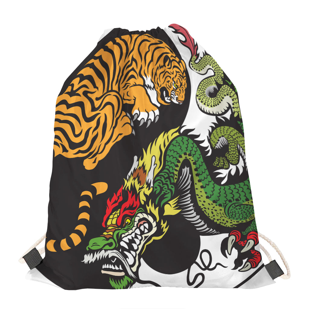 Tiger And Dragon Yin Yang Print Drawstring Bag