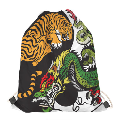 Tiger And Dragon Yin Yang Print Drawstring Bag