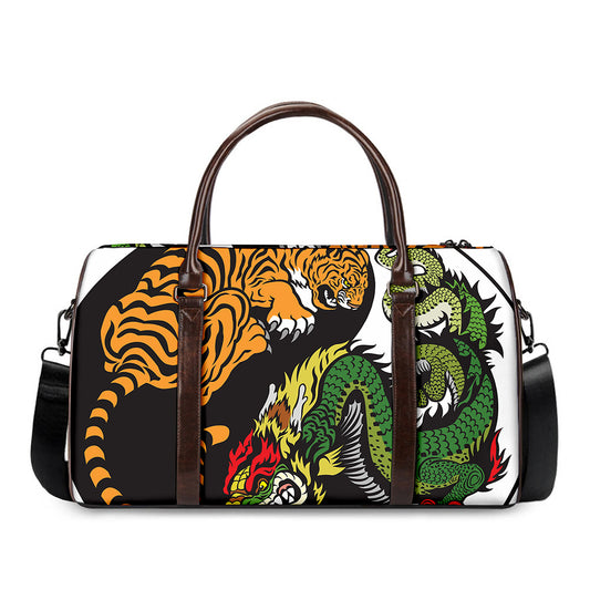 Tiger And Dragon Yin Yang Print Duffle Bag