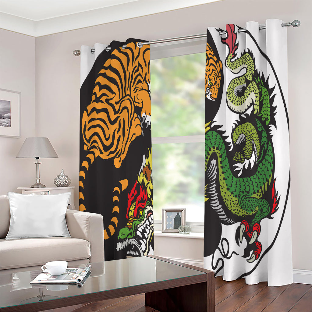 Tiger And Dragon Yin Yang Print Extra Wide Grommet Curtains