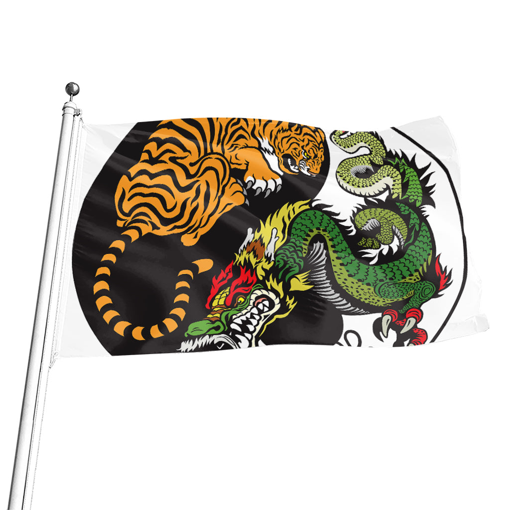 Tiger And Dragon Yin Yang Print Flag