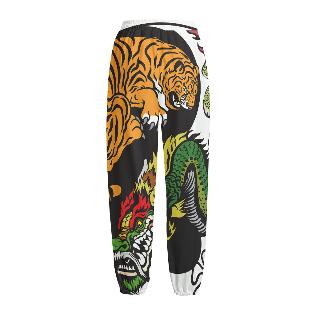 Tiger And Dragon Yin Yang Print Fleece Lined Knit Pants