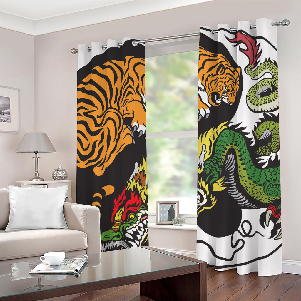 Tiger And Dragon Yin Yang Print Grommet Curtains