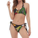 Tiger And Dragon Yin Yang Print Halter Scoop Tie Side Bikini