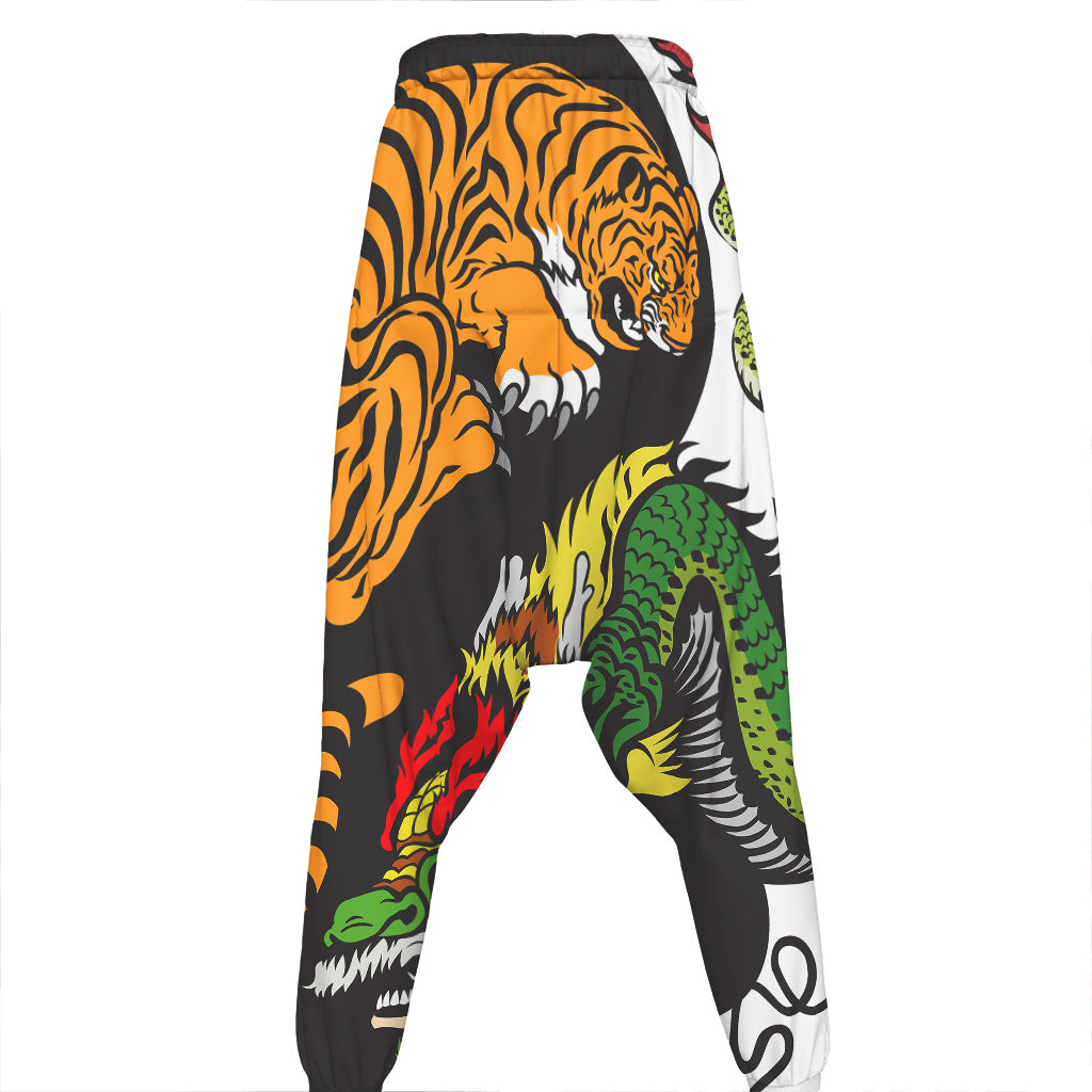 Tiger And Dragon Yin Yang Print Hammer Pants