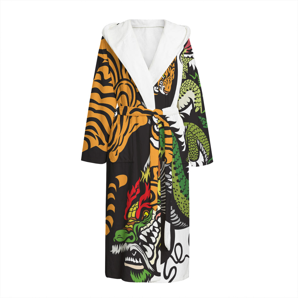 Tiger And Dragon Yin Yang Print Hooded Bathrobe