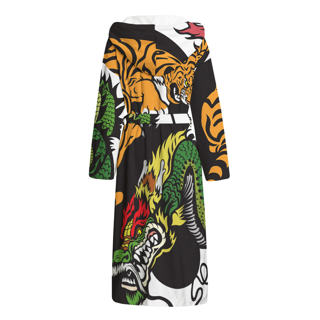 Tiger And Dragon Yin Yang Print Hooded Bathrobe