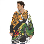 Tiger And Dragon Yin Yang Print Hoodie Blanket
