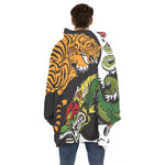 Tiger And Dragon Yin Yang Print Hoodie Blanket