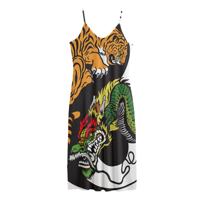 Tiger And Dragon Yin Yang Print Jersey Midi Cami Dress
