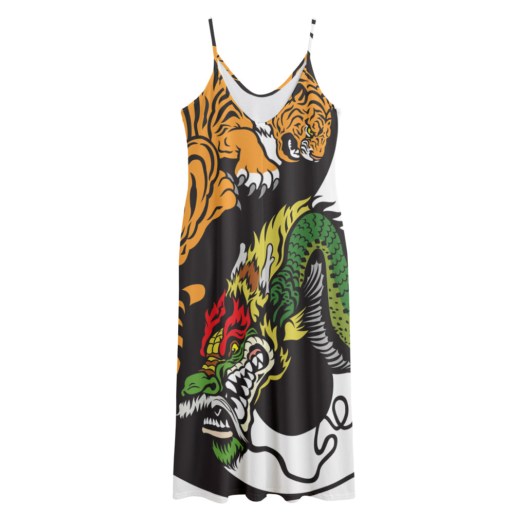 Tiger And Dragon Yin Yang Print Jersey Midi Cami Dress