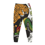 Tiger And Dragon Yin Yang Print Jogger Pants