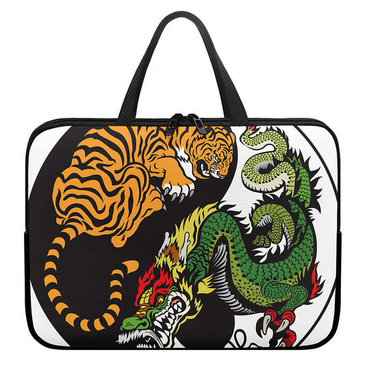 Tiger And Dragon Yin Yang Print Laptop Sleeve With Handle